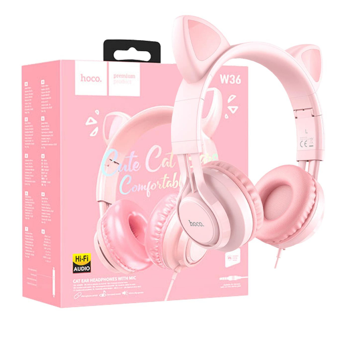 Hoco slušalice sa mikrofonom Pink Hoco slušalice W36 Cat ear pink - Image 1